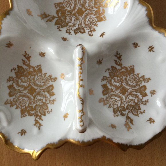 Hand painted Porcelain de France three section serving plate handled gold floral - Picture 5 of 7